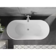 HD Bali ovális térben álló akril kád fényes króm túlfolyóval és click-clack leeresztővel, 150x75x58 cm