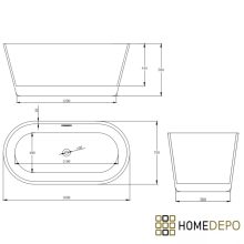HD Bali ovális térben álló akril kád fényes króm túlfolyóval és click-clack leeresztővel, 160x75x58 cm