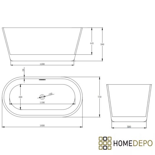 HD Bali ovális térben álló akril kád fényes króm túlfolyóval és click-clack leeresztővel, 160x75x58 cm