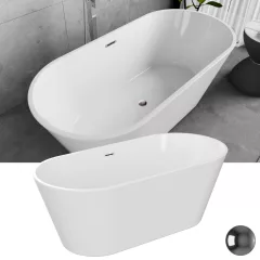   HD Bali ovális térben álló akril kád fényes króm túlfolyóval és click-clack leeresztővel, 170x75x58 cm