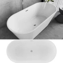 HD Bali ovális térben álló akril kád fényes króm túlfolyóval és click-clack leeresztővel, 170x75x58 cm