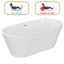HD Bali ovális térben álló akril kád fényes króm túlfolyóval és click-clack leeresztővel, 170x75x58 cm