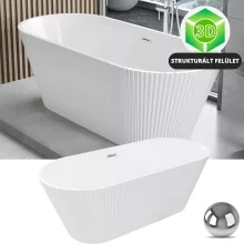 HD Pompei White ovális térben álló akril kád fényes króm túlfolyóval és click-clack leeresztővel, 160x75x58 cm