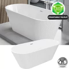   HD Pompei White ovális térben álló akril kád fényes króm túlfolyóval és click-clack leeresztővel, 160x75x58 cm