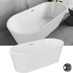   HD Pompei White ovális térben álló akril kád fényes króm túlfolyóval és click-clack leeresztővel, 160x75x58 cm