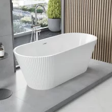 HD Pompei White ovális térben álló akril kád fényes króm túlfolyóval és click-clack leeresztővel, 160x75x58 cm