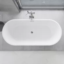 HD Pompei White ovális térben álló akril kád fényes króm túlfolyóval és click-clack leeresztővel, 160x75x58 cm