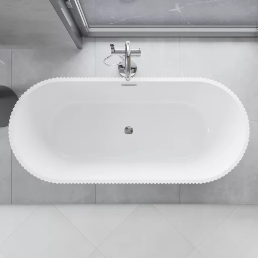 HD Pompei White ovális térben álló akril kád fényes króm túlfolyóval és click-clack leeresztővel, 160x75x58 cm