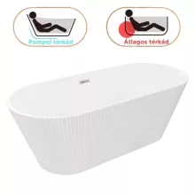 HD Pompei White ovális térben álló akril kád fényes króm túlfolyóval és click-clack leeresztővel, 160x75x58 cm