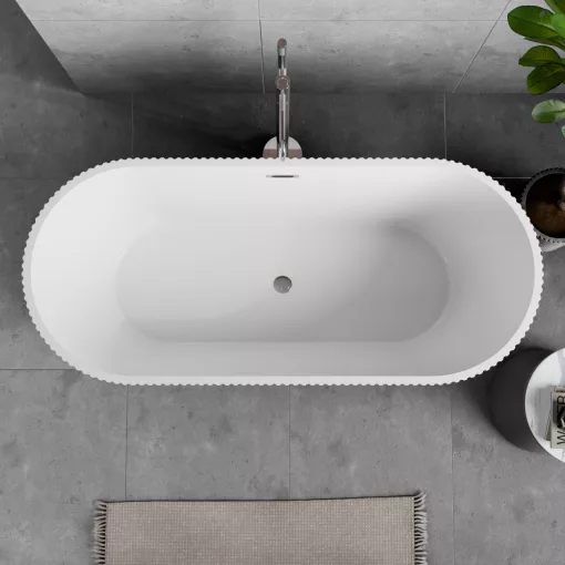 HD Pompei White ovális térben álló akril kád fényes króm túlfolyóval és click-clack leeresztővel, 160x75x58 cm
