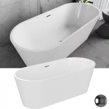 HD Pompei White ovális térben álló akril kád fényes króm túlfolyóval és click-clack leeresztővel, 170x75x58 cm