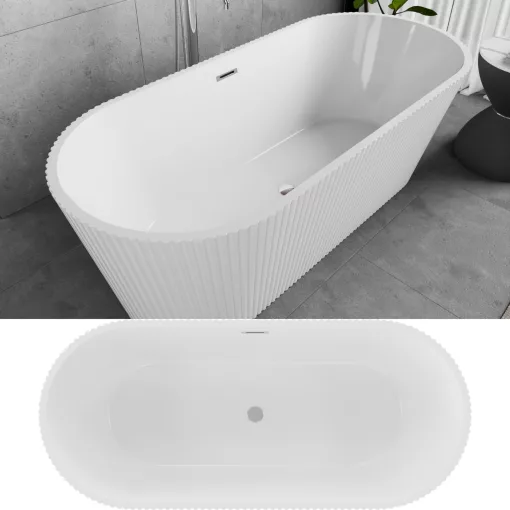 HD Pompei White ovális térben álló akril kád fényes króm túlfolyóval és click-clack leeresztővel, 170x75x58 cm