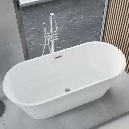 HD Pompei White ovális térben álló akril kád fényes króm túlfolyóval és click-clack leeresztővel, 170x75x58 cm