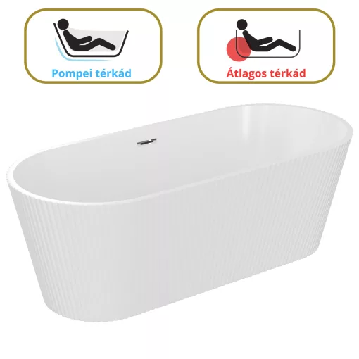 HD Pompei White ovális térben álló akril kád fényes króm túlfolyóval és click-clack leeresztővel, 170x75x58 cm