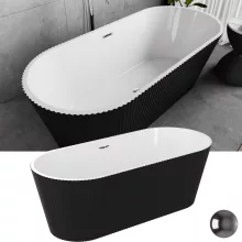 HD Pompei Black ovális térben álló akril kád fényes króm túlfolyóval és click-clack leeresztővel, 160x75x58 cm