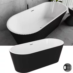   HD Pompei Black ovális térben álló akril kád fényes króm túlfolyóval és click-clack leeresztővel, 160x75x58 cm