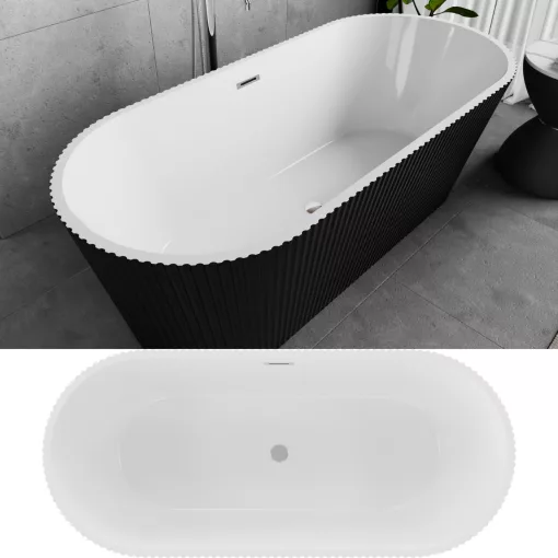 HD Pompei Black ovális térben álló akril kád fényes króm túlfolyóval és click-clack leeresztővel, 160x75x58 cm