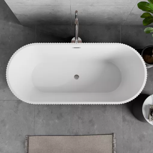 HD Pompei Black ovális térben álló akril kád fényes króm túlfolyóval és click-clack leeresztővel, 160x75x58 cm