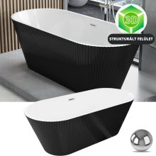 HD Pompei Black ovális térben álló akril kád fényes króm túlfolyóval és click-clack leeresztővel, 170x75x58 cm