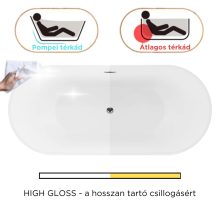 HD Pompei Black ovális térben álló akril kád fényes króm túlfolyóval és click-clack leeresztővel, 170x75x58 cm