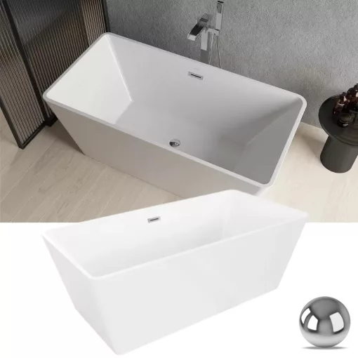 HD Luxor szögletes térben álló akril kád fényes króm túlfolyóval és click-clack leeresztővel, 150x75x58 cm