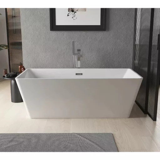 HD Luxor szögletes térben álló akril kád fényes króm túlfolyóval és click-clack leeresztővel, 150x75x58 cm