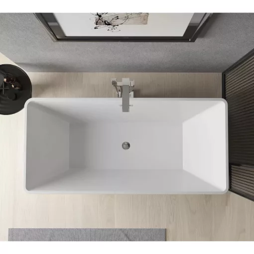 HD Luxor szögletes térben álló akril kád fényes króm túlfolyóval és click-clack leeresztővel, 150x75x58 cm