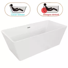 HD Luxor szögletes térben álló akril kád fényes króm túlfolyóval és click-clack leeresztővel, 150x75x58 cm