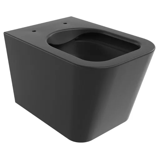HD River Glossy Black perem nélküli mély öblítésű szögletes fényes fekete fali WC slim tető nélkül