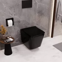 HD River Glossy Black perem nélküli mély öblítésű szögletes fényes fekete fali WC slim tető nélkül