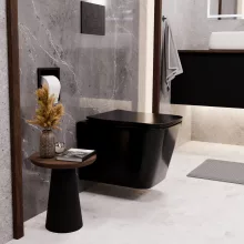 HD River Glossy Black perem nélküli mély öblítésű szögletes fényes fekete fali WC slim tető nélkül
