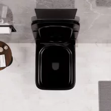 HD River Glossy Black perem nélküli mély öblítésű szögletes fényes fekete fali WC slim tető nélkül