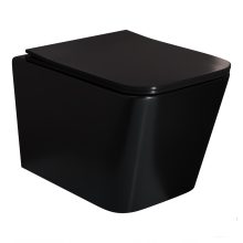 HD River Glossy Black perem nélküli mély öblítésű szögletes fényes fekete fali WC tetővel
