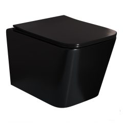   HD River Glossy Black perem nélküli mély öblítésű szögletes fényes fekete fali WC tetővel