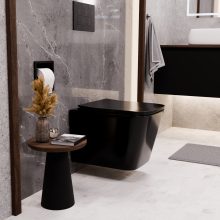 HD River Glossy Black perem nélküli mély öblítésű szögletes fényes fekete fali WC tetővel