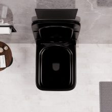 HD River Glossy Black perem nélküli mély öblítésű szögletes fényes fekete fali WC tetővel