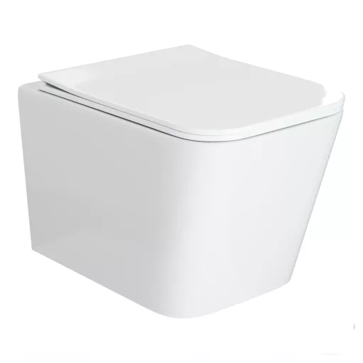 HD River Glossy White perem nélküli mély öblítésű szögletes fali WC tető nélkül