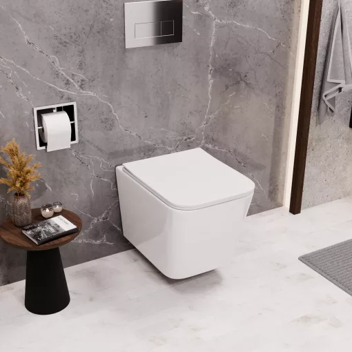 HD River Glossy White perem nélküli mély öblítésű szögletes fali WC tető nélkül