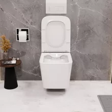 HD River Glossy White perem nélküli mély öblítésű szögletes fali WC tető nélkül