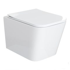   HD River Glossy White perem nélküli mély öblítésű szögletes fali WC slim "S" tetővel és fényes króm zsanérral