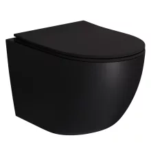 HD Lea Matt Black perem nélküli mély öblítésű íves fali WC slim "P" tetővel és matt fekete zsanérral