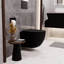 HD Lea Matt Black perem nélküli mély öblítésű íves fali WC slim "P" tetővel és matt fekete zsanérral