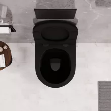 HD Lea Matt Black perem nélküli mély öblítésű íves fali WC slim "P" tetővel és matt fekete zsanérral