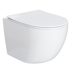   HD Lea Glossy White perem nélküli mély öblítésű íves fali WC slim "P" tetővel és fényes króm zsanérral