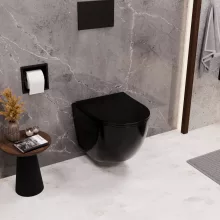 HD Lea Glossy Black perem nélküli mély öblítésű fényes fekete fali WC tető nélkül
