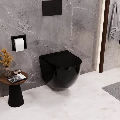 HD Lea Glossy Black perem nélküli mély öblítésű fényes fekete fali WC tető nélkül