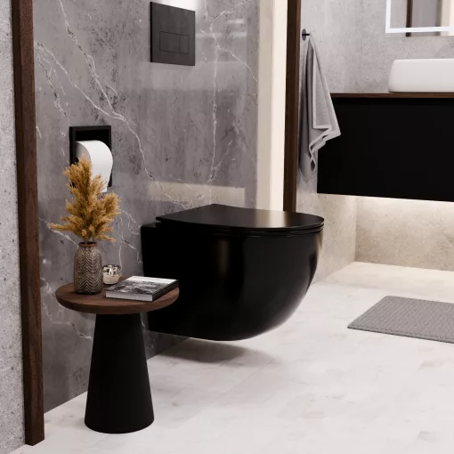 HD Lea Glossy Black perem nélküli mély öblítésű fényes fekete fali WC tető nélkül