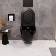 HD Lea Glossy Black perem nélküli mély öblítésű fényes fekete fali WC tető nélkül