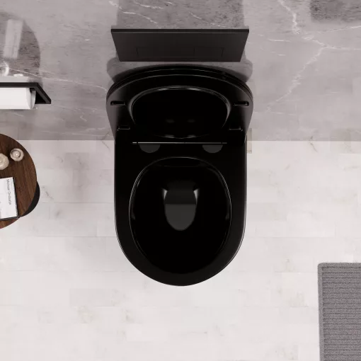 HD Lea Glossy Black perem nélküli mély öblítésű fényes fekete fali WC tető nélkül