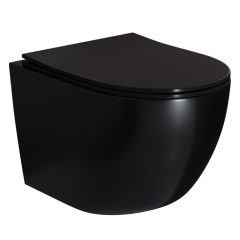   HD Lea Glossy Black perem nélküli mély öblítésű íves fali WC slim "P" tetővel és matt fekete zsanérral